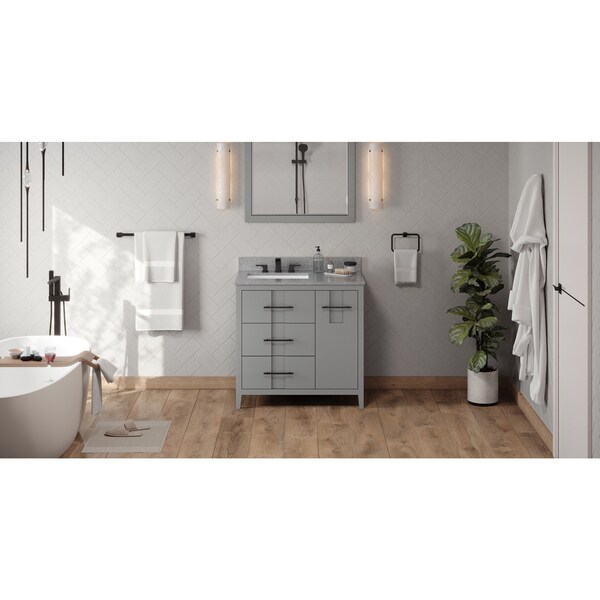 Jeffrey Alexander 36In. Grey Katara Vanity, Left Offset, Steel Grey Cultured Marble Vanity Top, Undrmnt Rctngl Bowl VKITKAT36GRSGR - main
